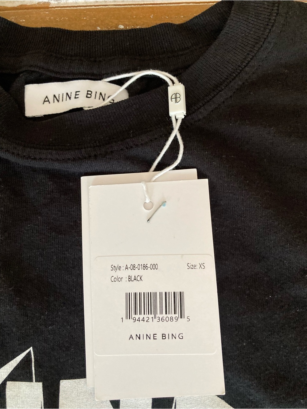 Anine Bing Black Graphic Tee with White Logo - Picture 2 of 3